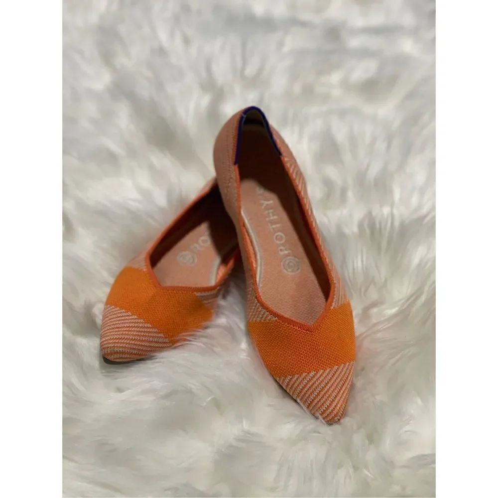 Rothyโsโorangeโandโcreamโdiagonalโstitchingโ8โpointyโtoe